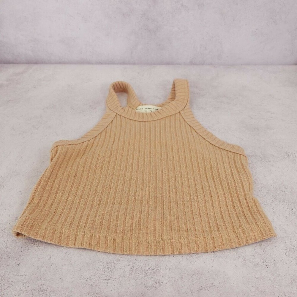 Crop Tank Top Womens XS Nude Tan Wide Ribbed Stretch Knit TRULY MADLY DEEPLY - Picture 6 of 8